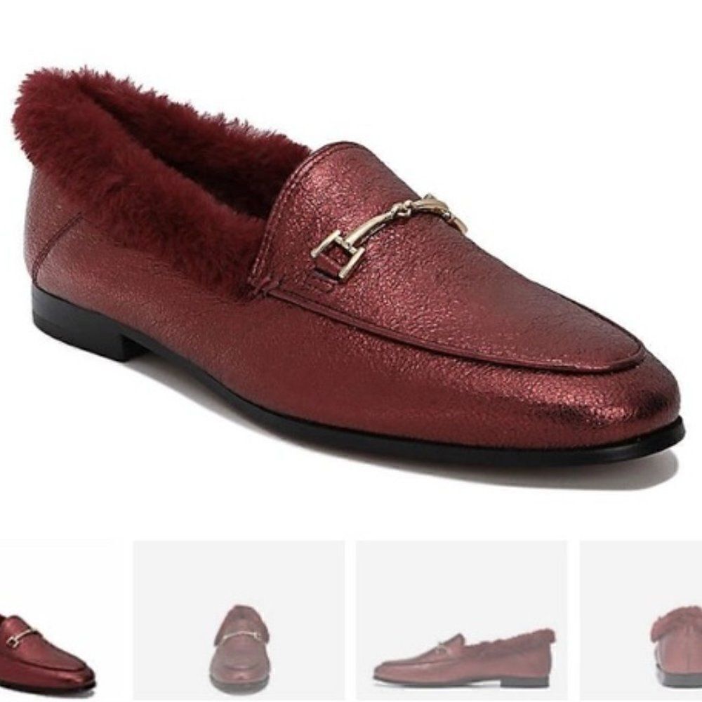 Sam Edelman Loraine Leather Faux Fur Burgundy Loafers